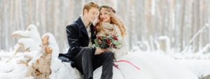 Bride and groom in a winter setting